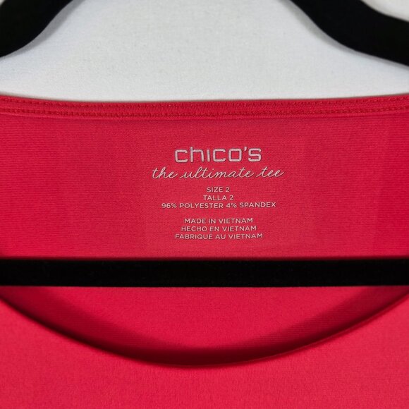Chico's Size 2 Ultimate Tee Women's Size Large Dark Pink Asymmetrical Hem - Picture 7 of 12